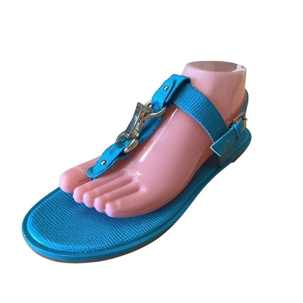 NINE WEST TURQUOISE SNAKE EMBOSSED SLINGBACK SANDALS 9.5